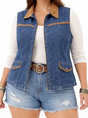 Western Casual Cowgirl Classic Rustic Denim Jean Prariecore Cute Vest [size 2X]